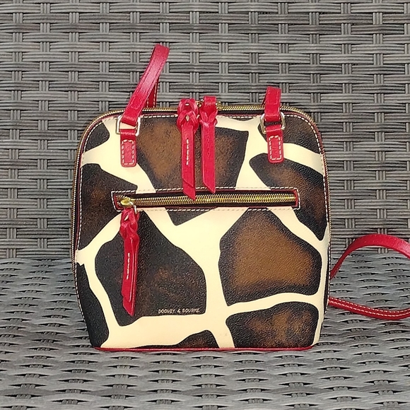 Dooney & Bourke Giraffe Print Crossbody Bag in Brown and Cream - Picture 2 of 5